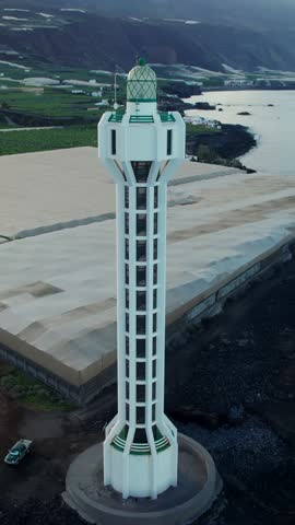 Aerial shot of the modern Punta Lava on the rocky coast of La Palma, Canary Islands