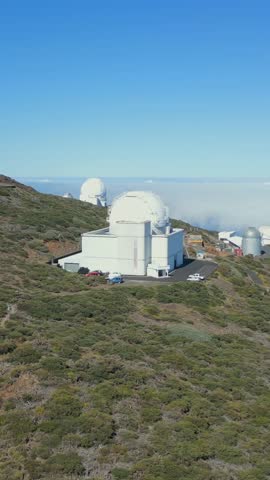 Aerial view of the astronomical observatory buildings on top of Roque de los Muchachos, La Palma
