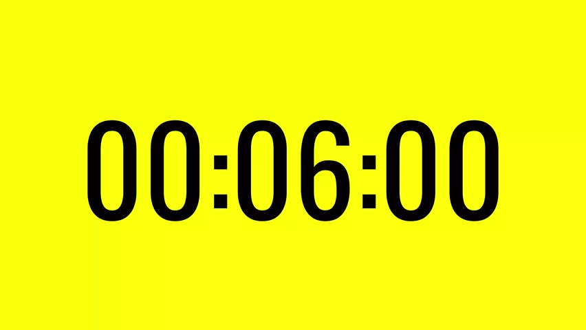 Modern countdown timer from 6 minute to 5 minute on yellow background suitable for presentations, productivity, educational content, and more