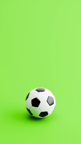 Soccer Ball Bouncing Seamless Loop on Green Background with Copy Space, Vertical (Portrait) Format, 3D Animation