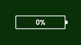 Animation of a flat digital battery icon charging from 0 to 100 percent on a dark green background. The graphic features a dynamic progress bar that changes color as the energy level increases, starting with red for low power, shifting to orange and yellow, and finally turning bright green when fully charged. A white percentage text counter in the center tracks the charging process in real-time. This 2D motion graphic is perfect for user interface (UI) concepts, mobile app promo videos, technology presentations, heads-up displays (HUD), and content related to electric vehicles, renewable energy, or smartphone battery life - Powered by Shutterstock - Get 15% off with code: PIKWIZARD15