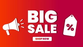 Dynamic BIG SALE Animated Promotion, Vibrant Red Gradient Marketing Ad, Discount Offer, Shop Now, Commercial Advertising Background - Powered by Shutterstock - Get 15% off with code: PIKWIZARD15