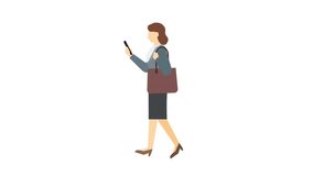 Flat illustration animation: A woman in a suit walking and using a smartphone (winter clothes) - Powered by Shutterstock - Get 15% off with code: PIKWIZARD15