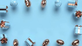 Looping animation of gold and blue hearts rotating with gift boxes, creating a festive and romantic celebration background. - Powered by Shutterstock - Get 15% off with code: PIKWIZARD15