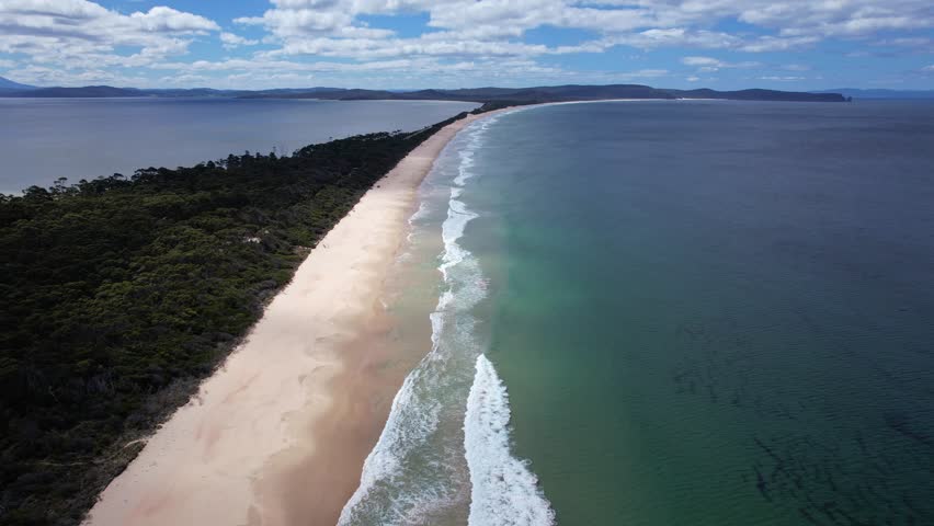 Tranquil Beach And Bay On Bruny Island, Tasmania, Australia - Drone Shot