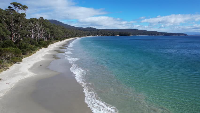 Tranquil Scene At Adventure Bay Beach, Tasmania, Australia - Drone Shot