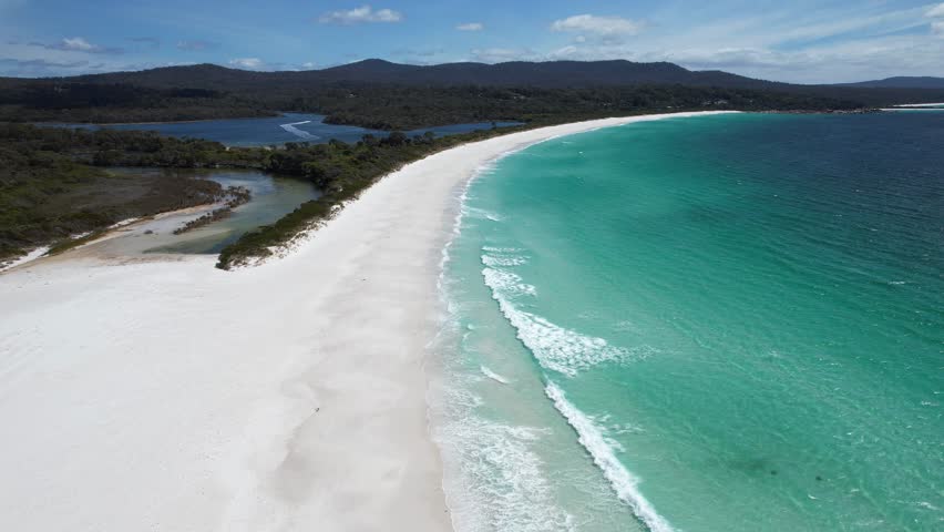 Binalong Bay Beach Cove And Lagoon In Tasmania, Australia - Drone Shot