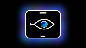 The digital interface features a glowing eye symbol within a rounded rectangular border symbolizing advanced surveillance technology or visual data processing capabilities in a modern dark setting - Powered by Shutterstock - Get 15% off with code: PIKWIZARD15