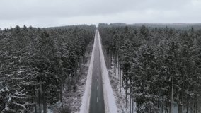 Road through snow covered coniferous forest landscape, Germany, ecosystem woodland, travel and environment, cold frosty temperture in winter, aerial view  - Powered by Shutterstock - Get 15% off with code: PIKWIZARD15