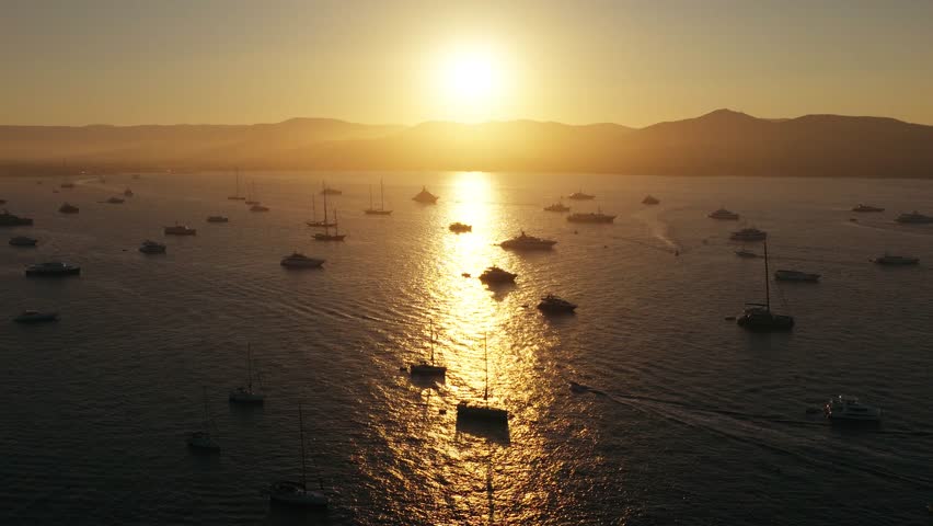 France Saint Tropez Coastline Sea Ships and Yachts Harbor Golden Hour