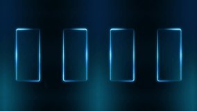 Four Vertical Floating Glass Interface Elements with Glowing Neon Blue Edges on Dark Empty Background for Modern Digital Technology Presentations and Abstract HUD Layout Designs - Powered by Shutterstock - Get 15% off with code: PIKWIZARD15