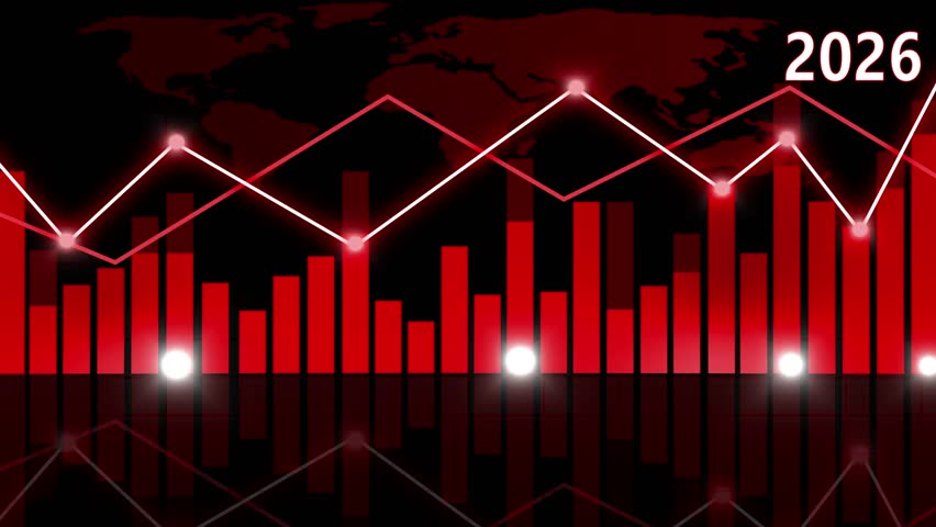 2026 Abstract Financial Graph with World Map Background Animation