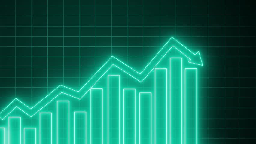 High-Tech Neon Light Business Bar Chart Animation on Black Background
