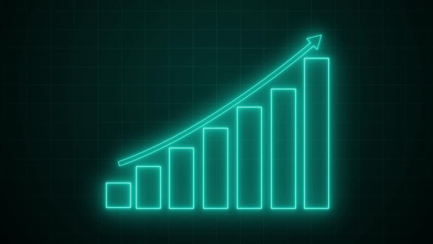 Data Visualization with Animated Neon Light Bar Charts, Neon Bar Chart with Upward Trend