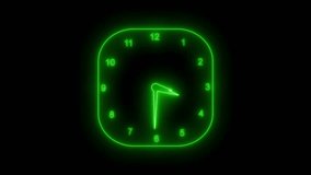 Square rim glowing neon clock isolated with a black background - Powered by Shutterstock - Get 15% off with code: PIKWIZARD15