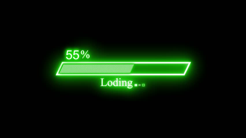 Animated Neon Light Loading Progress Bar, Glowing Loading Bar with Typo on Black Background