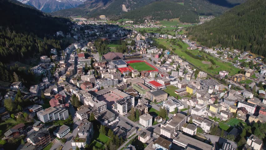 Aerial panorama view of the downtown in the city Vaduz in Liechtenstein, on a sunny day in spring.