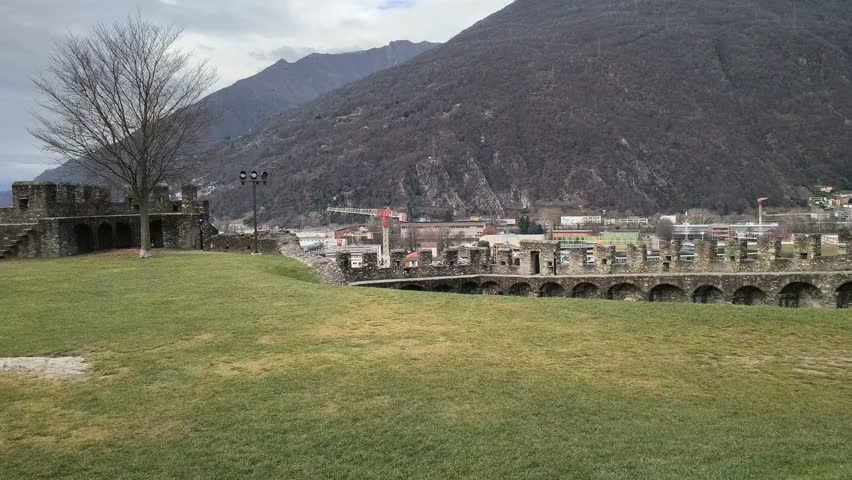 Switzerland, Bellinzona the famous Medieval castelgrande Castle