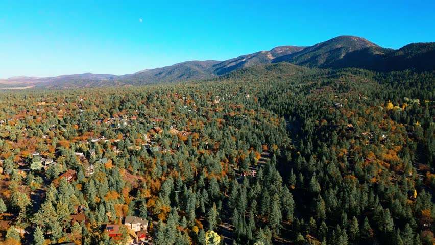 Aerial View of Mountain Forest Town in Big Bear California