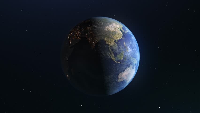 Realistic planet Earth. Spinning globe in outer space. Realistic 3d render