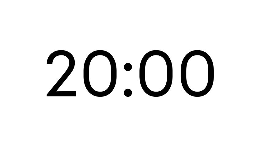 Modern countdown timer from 20 minute to 19 minute on white background suitable for presentations, productivity, educational content, and more