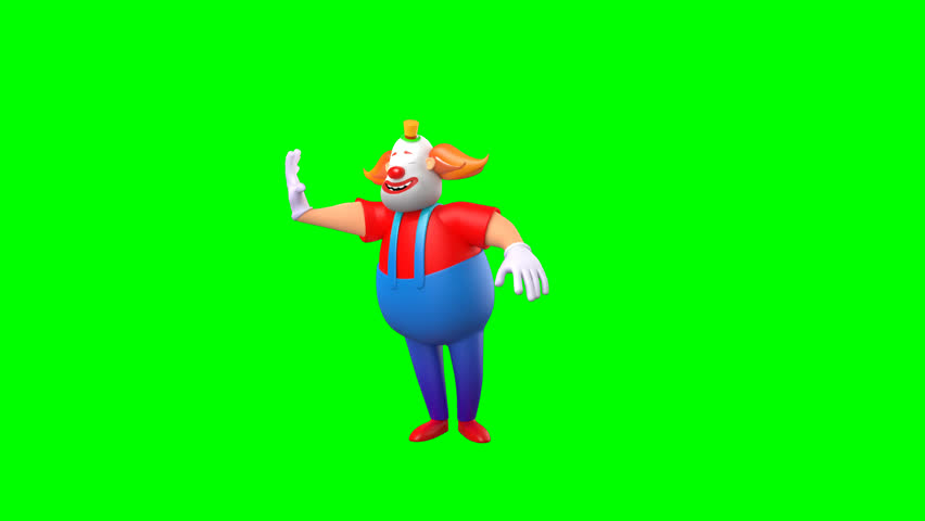 3D Clown Hi5 Gesture on Green Screen – Cheerful clown character giving high five celebration gesture, isolated green background, perfect for ads, promos, kids content, education, and creative video projects.