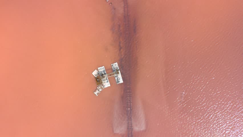 Rail tracks across Burlinskoye Salt Lake Russia