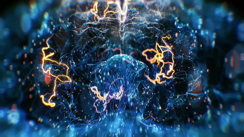 Abstract Visualization of Active Neurons Inside Human Brain Representing Intelligence Learning Signals. 3d Advanced Technology In Science Medicine Artificial Intelligence and Cognitive Research 4k