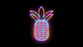 Neon Glowing Pineapple Outline Animation with Colorful Light Pattern on Black Background, Tropical Fruit Icon, Vibrant Digital Glow Loop for Summer, Food Branding, and Modern Motion Graphics - Powered by Shutterstock - Get 15% off with code: PIKWIZARD15