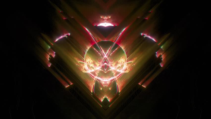 Structure gold amber warm light, deep mirrored spatial depth layers, angular symmetrical plane geometry and sharp luminous edges, fine grain metallic texture, strong contrast dark field, visual loop.