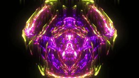 Core purple yellow magenta light structure with bilateral symmetry and vertical center axis showing radial glow layers mixed with glitch artifacts, color bleed, chromatic aberration, digital noise, warped edges, flicker distortion and repeating looped motion suitable vj loop. - Powered by Shutterstock - Get 15% off with code: PIKWIZARD15