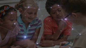 Animation of network of connections over diverse school children and female teacher. global connections, education and digital interface concept digitally generated video. - Powered by Shutterstock - Get 15% off with code: PIKWIZARD15