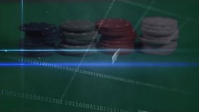 Animation of data processing and binary coding over casino chips. global business, finance, gambling and data processing concept digitally generated video. - Powered by Shutterstock - Get 15% off with code: PIKWIZARD15