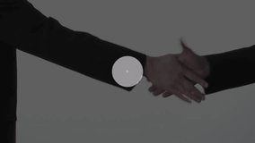 Animation of network of connections with icons over people shaking hands. global connections, data processing and digital interface concept digitally generated video. - Powered by Shutterstock - Get 15% off with code: PIKWIZARD15