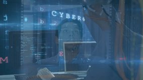 Animation of cyber attack text and data processing over caucasian male it technician by server. global online security, digital interface and data processing concept digitally generated video. - Powered by Shutterstock - Get 15% off with code: PIKWIZARD15