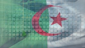 Animation of financial data processing and green line over flag of algeria. Global business, finance, data processing and networking concept digitally generated video. - Powered by Shutterstock - Get 15% off with code: PIKWIZARD15