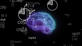 Glowing neon brain with electrical impulses and mathematical formulas on a black background. Deep learning, neural networks, intelligence technology. 4k footage. - Powered by Shutterstock - Get 15% off with code: PIKWIZARD15