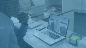 Animation of data processing over african american men using laptop. Global connections, finances, data processing and digital interface concept digitally generated video. - Powered by Shutterstock - Get 15% off with code: PIKWIZARD15