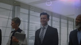 Animation of network of connection over businesswoman in the office. Global business connections digital interface and technology concept digitally generated video. - Powered by Shutterstock - Get 15% off with code: PIKWIZARD15