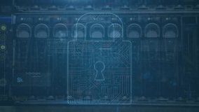 Animation of level up text over padlock and server room. Global business and digital interface concept digitally generated video. - Powered by Shutterstock - Get 15% off with code: PIKWIZARD15