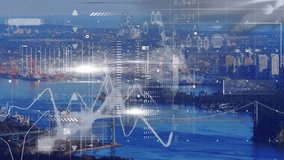 Animation of interface with data processing against aerial view of cityscape. Computer interface and business technology concept - Powered by Shutterstock - Get 15% off with code: PIKWIZARD15