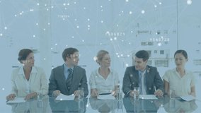 Animation of network of connections with data processing over business people holding numbers. Global business, finance, connections, networks and data processing concept digitally generated video. - Powered by Shutterstock - Get 15% off with code: PIKWIZARD15