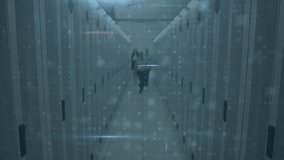 Animation of cyber security data processing against team of diverse engineers smiling at server room. Cyber security and business data storage technology concept - Powered by Shutterstock - Get 15% off with code: PIKWIZARD15