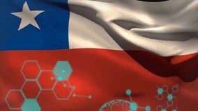 Animation of data processing with brain and molecules over flag of chile. Global science, computing and digital interface concept digitally generated video. - Powered by Shutterstock - Get 15% off with code: PIKWIZARD15