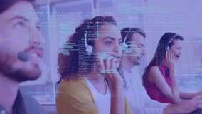 Animation of data processing over diverse business people wearing phone headsets. global business, data processing and digital interface concept digitally generated video. - Powered by Shutterstock - Get 15% off with code: PIKWIZARD15