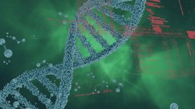 Animation of data processing on screen over dna strand spinning. global science, research, digital interface and data processing concept digitally generated video. - Powered by Shutterstock - Get 15% off with code: PIKWIZARD15
