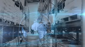 Animation of globe rotating over back view of caucasian female warehouse worker. global business, connections and delivery services concept digitally generated video. - Powered by Shutterstock - Get 15% off with code: PIKWIZARD15