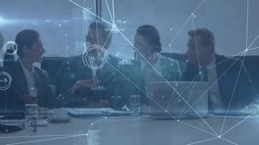Animation of network of connections over diverse businesspeople talking and working. global business, connections and technology concept digitally generated video. - Powered by Shutterstock - Get 15% off with code: PIKWIZARD15