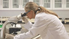 Animation of mathematical equations over caucasian female scientist using microscope. global science and digital interface concept digitally generated video. - Powered by Shutterstock - Get 15% off with code: PIKWIZARD15