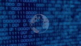 Animation of digital data processing and globe over blue background. Global science, connections, data processing and digital interface concept digitally generated video. - Powered by Shutterstock - Get 15% off with code: PIKWIZARD15